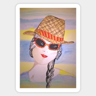 Beautiful girl in a straw hat. Sticker